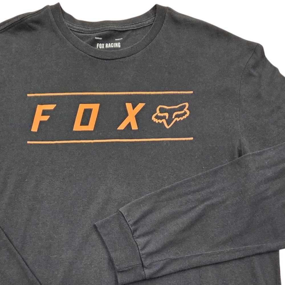 Fox Racing Mens XL Long Sleeve T-Shirt Black Orange Logo Graphic Moto Tee